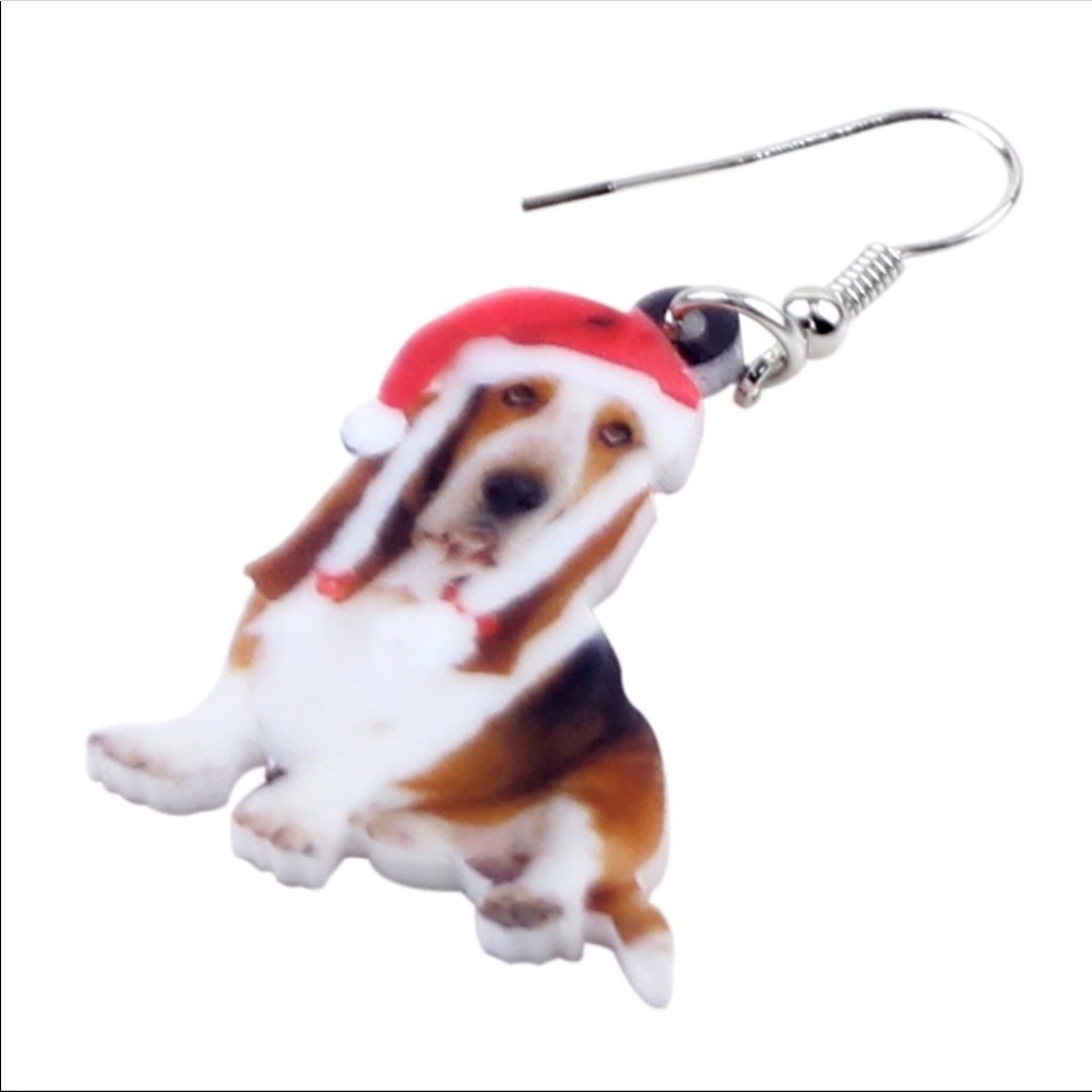 Basset Hound Christmas Acrylic Earrings - Picture 6 of 7